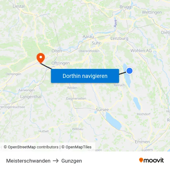 Meisterschwanden to Gunzgen map