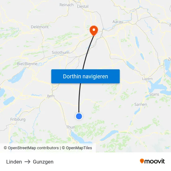 Linden to Gunzgen map