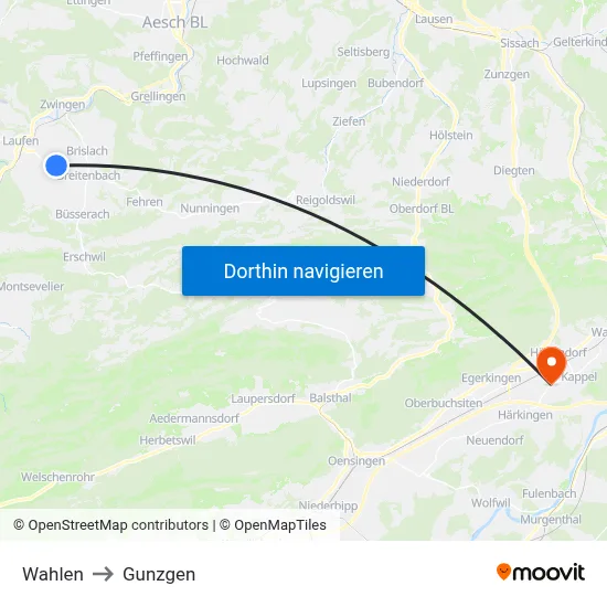 Wahlen to Gunzgen map