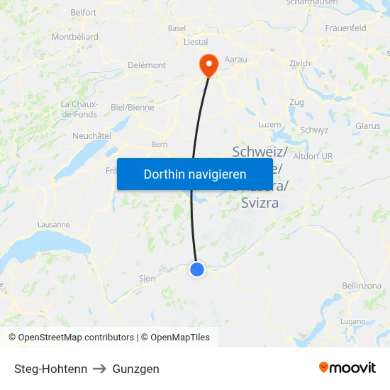 Steg-Hohtenn to Gunzgen map