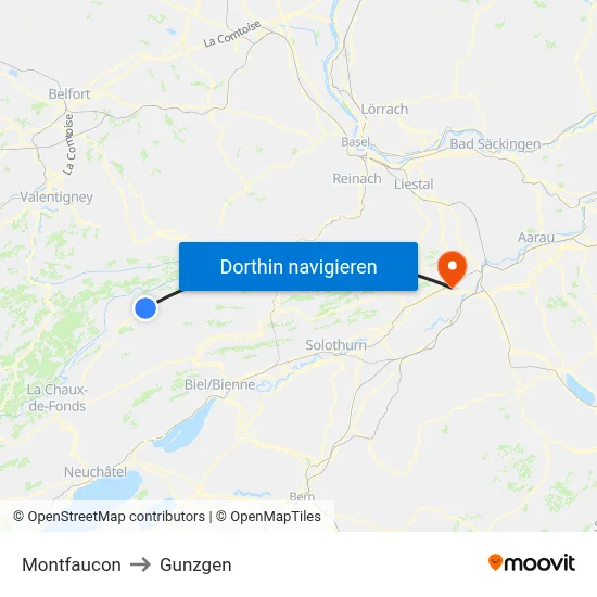Montfaucon to Gunzgen map