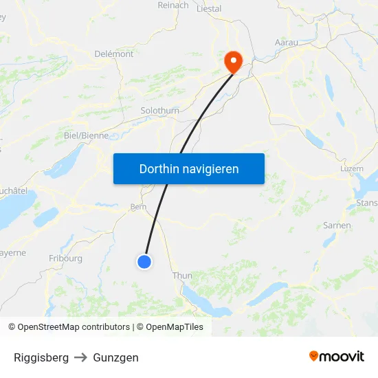 Riggisberg to Gunzgen map