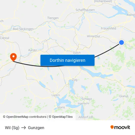 Wil (Sg) to Gunzgen map