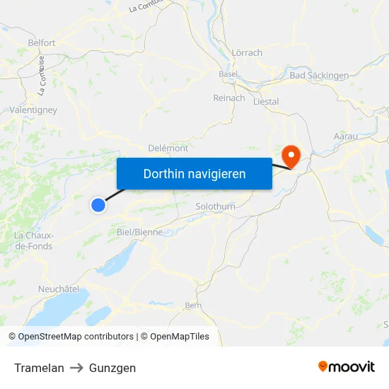 Tramelan to Gunzgen map
