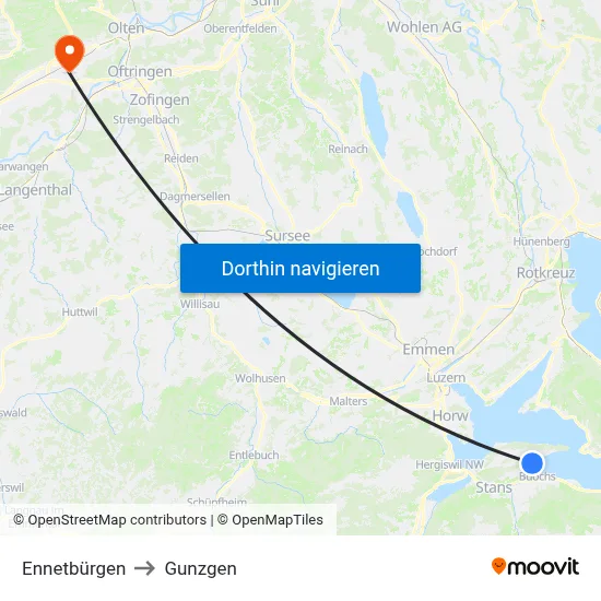 Ennetbürgen to Gunzgen map