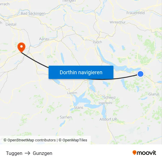 Tuggen to Gunzgen map