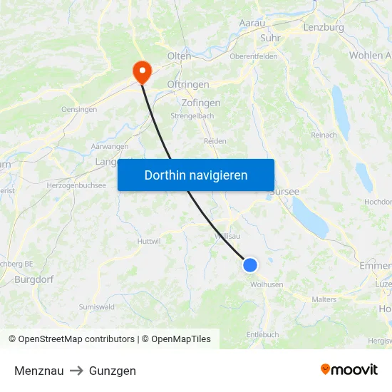 Menznau to Gunzgen map