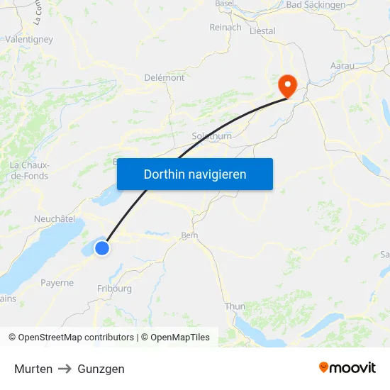 Murten to Gunzgen map