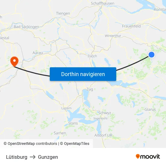 Lütisburg to Gunzgen map