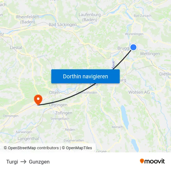 Turgi to Gunzgen map