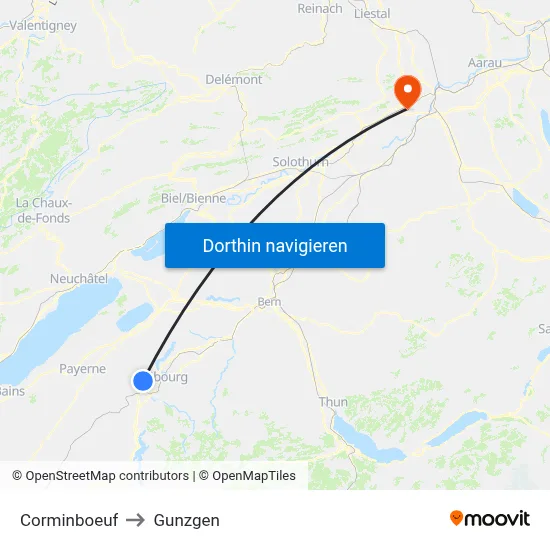 Corminboeuf to Gunzgen map