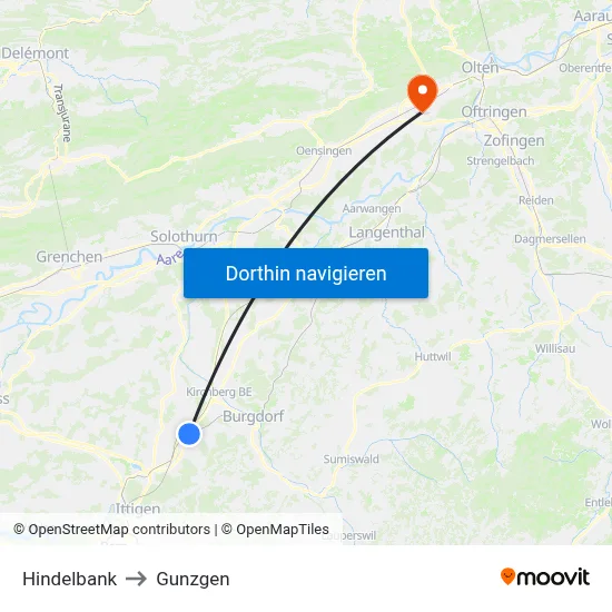 Hindelbank to Gunzgen map
