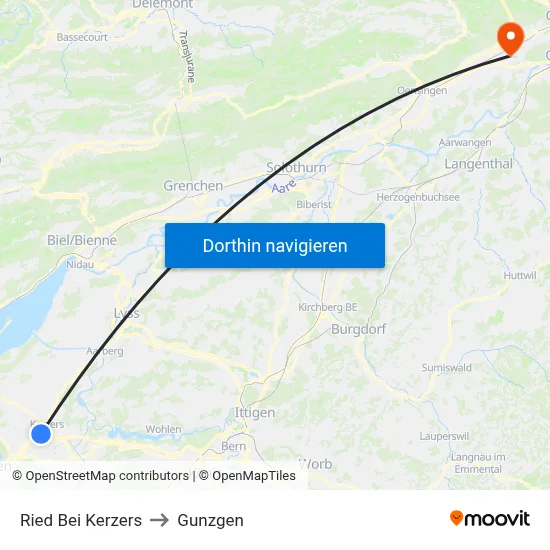 Ried Bei Kerzers to Gunzgen map