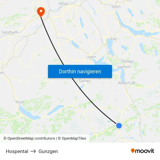 Hospental to Gunzgen map