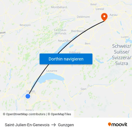 Saint-Julien-En-Genevois to Gunzgen map
