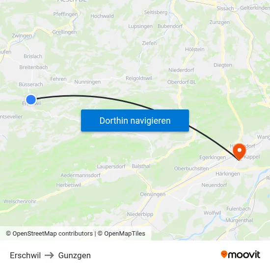 Erschwil to Gunzgen map
