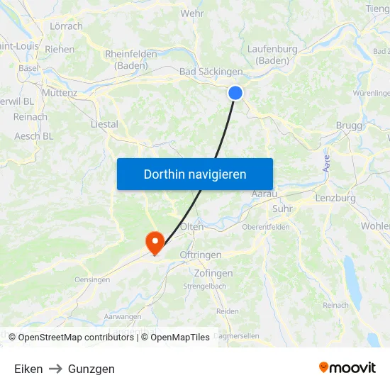Eiken to Gunzgen map