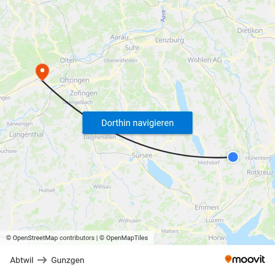 Abtwil to Gunzgen map
