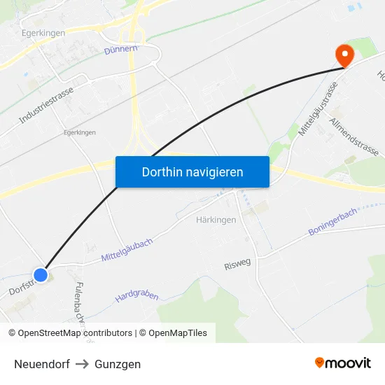 Neuendorf to Gunzgen map