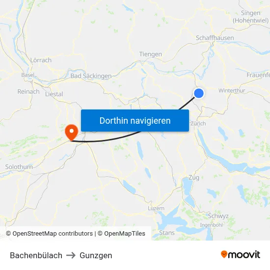 Bachenbülach to Gunzgen map