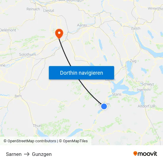 Sarnen to Gunzgen map