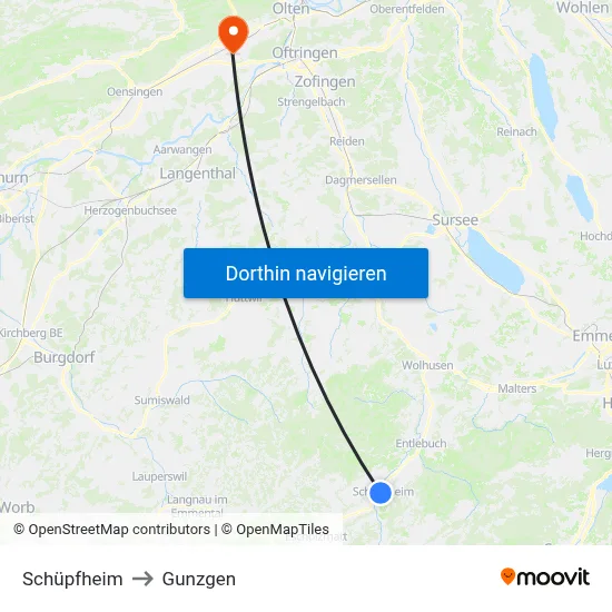 Schüpfheim to Gunzgen map