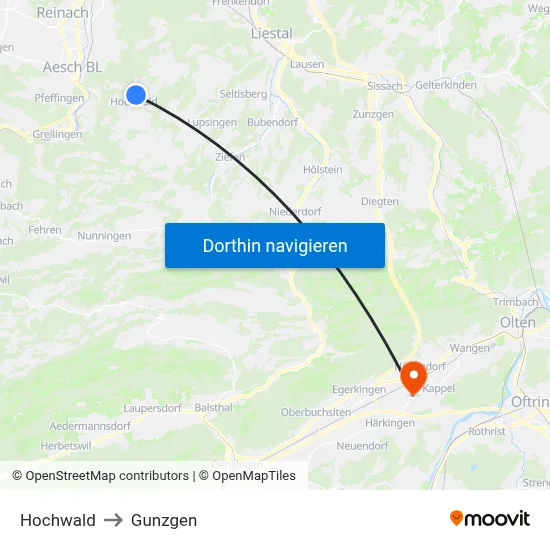 Hochwald to Gunzgen map