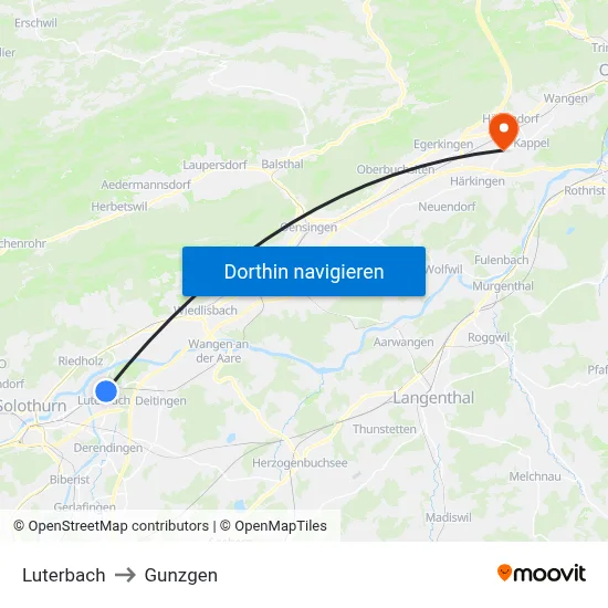 Luterbach to Gunzgen map