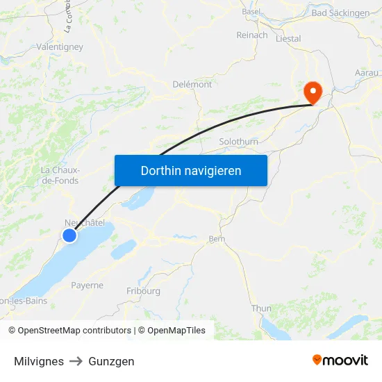 Milvignes to Gunzgen map