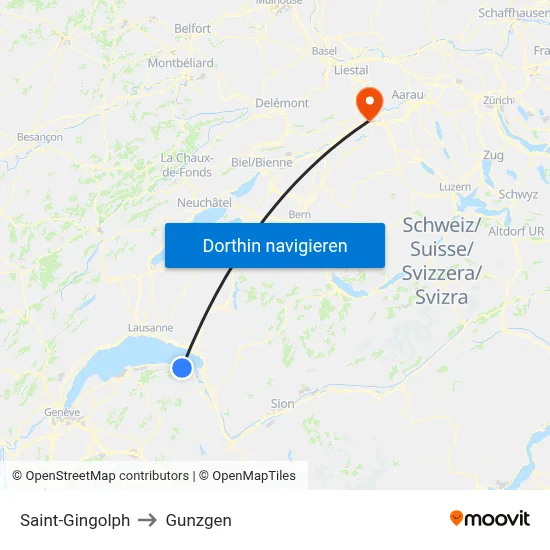 Saint-Gingolph to Gunzgen map