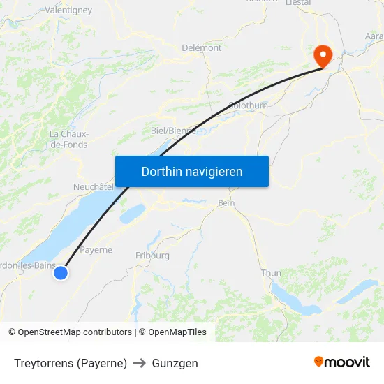 Treytorrens (Payerne) to Gunzgen map