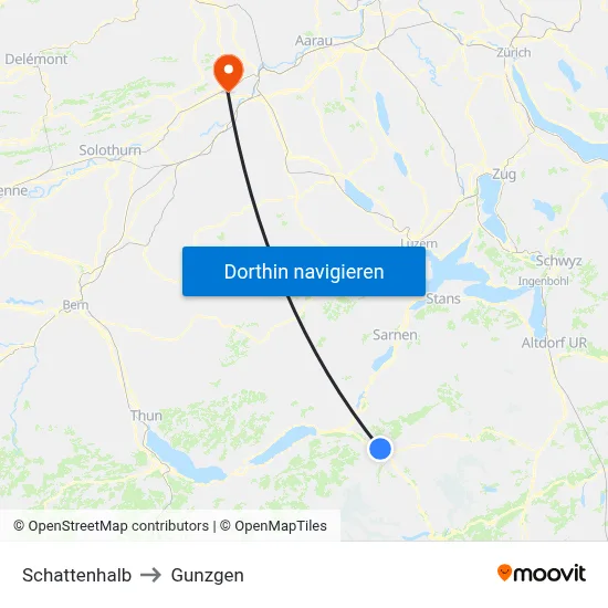 Schattenhalb to Gunzgen map