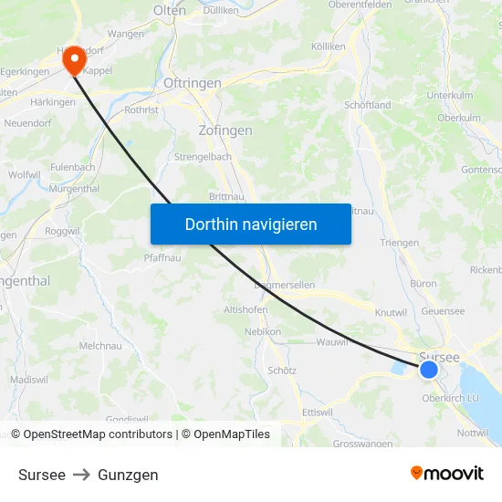 Sursee to Gunzgen map