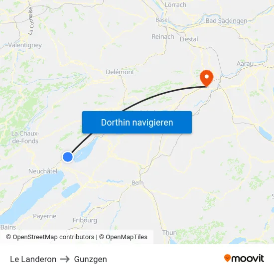 Le Landeron to Gunzgen map
