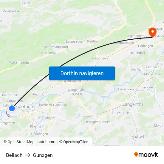 Bellach to Gunzgen map
