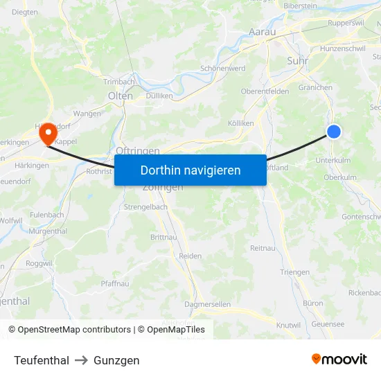 Teufenthal to Gunzgen map