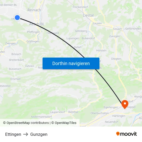 Ettingen to Gunzgen map