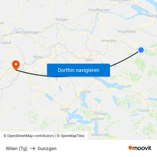 Wilen (Tg) to Gunzgen map