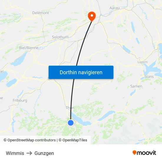 Wimmis to Gunzgen map