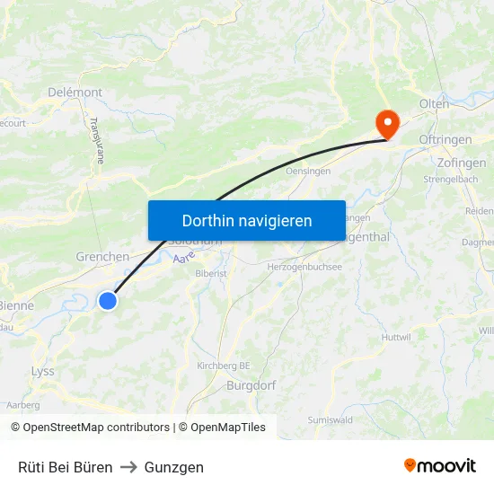 Rüti Bei Büren to Gunzgen map