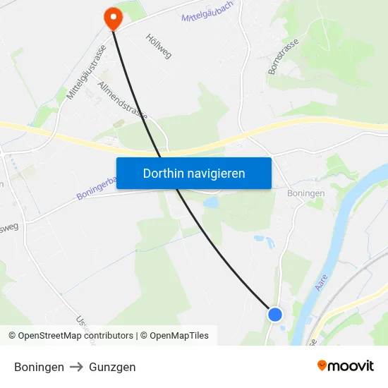 Boningen to Gunzgen map