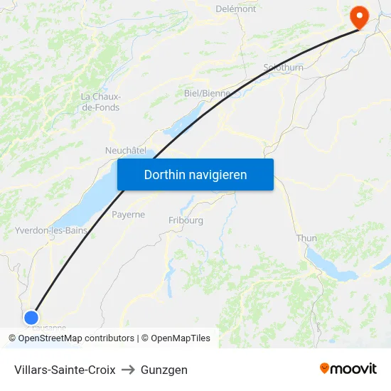 Villars-Sainte-Croix to Gunzgen map