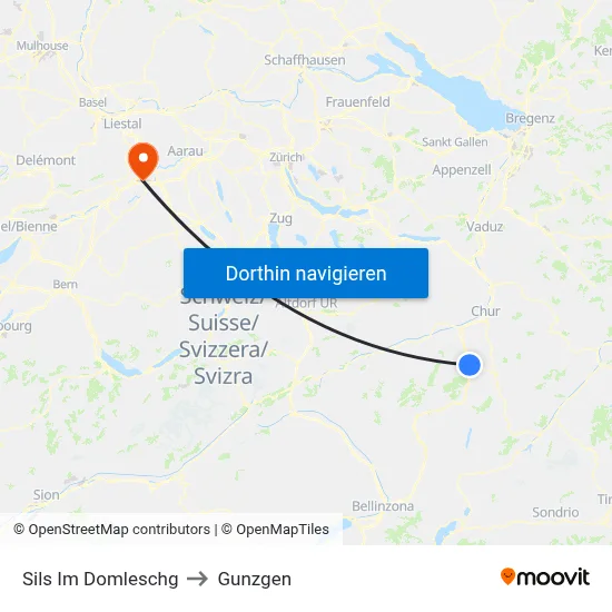 Sils Im Domleschg to Gunzgen map