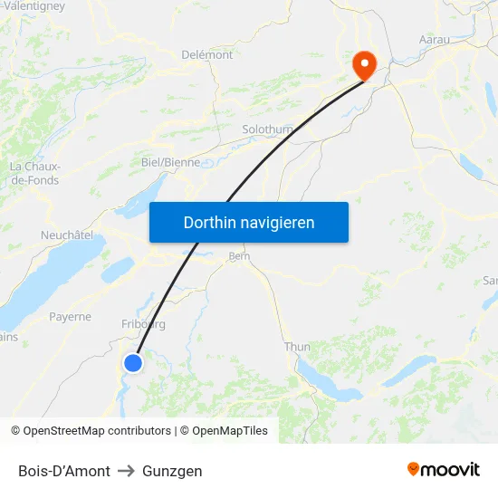 Bois-D’Amont to Gunzgen map