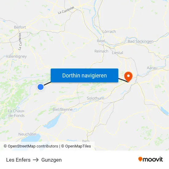 Les Enfers to Gunzgen map
