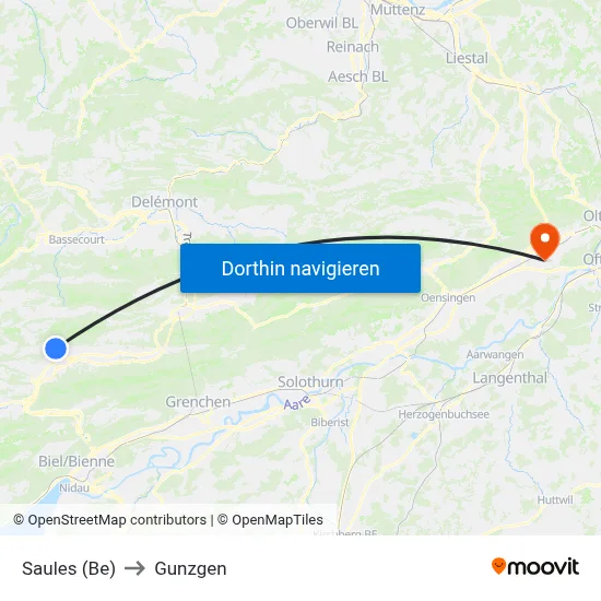 Saules (Be) to Gunzgen map