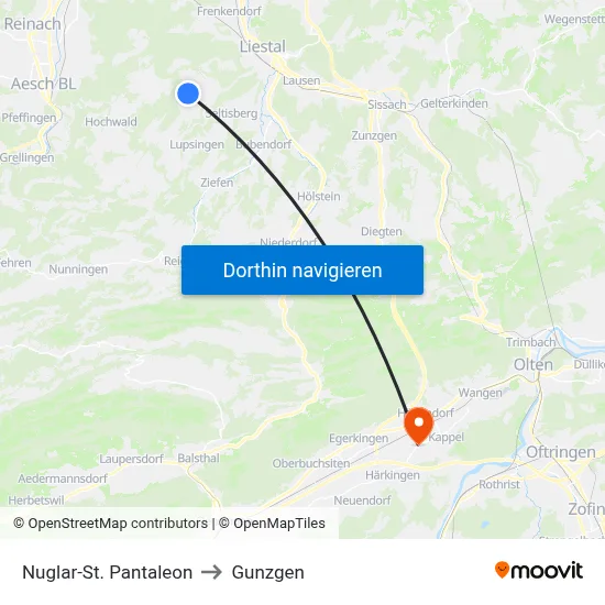 Nuglar-St. Pantaleon to Gunzgen map