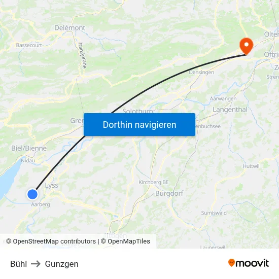 Bühl to Gunzgen map