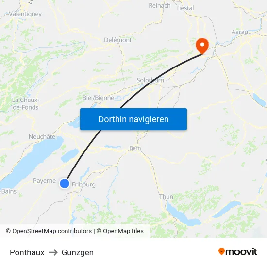 Ponthaux to Gunzgen map