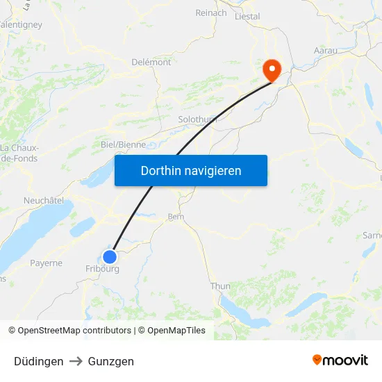 Düdingen to Gunzgen map